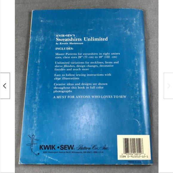 Kwik-Sew Unisex Sweatshirt Martensson Book+UNCUT 8 Sizes Sewing Master Patterns - Picture 4 of 4